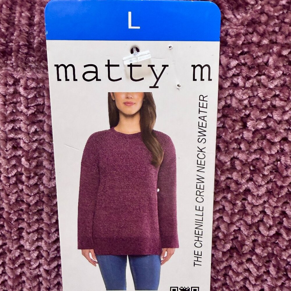 Matty M Women's Chenille Crewneck Sweater Size L Plum Soft Feel Relaxed Fit NEW